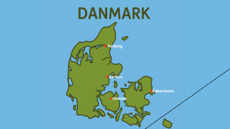 Illustration af hvor de fire største byer er i Danmark.